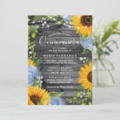 Rustic Light Blue Roses Sunflower Quinceanera Invitation (Standing Front)