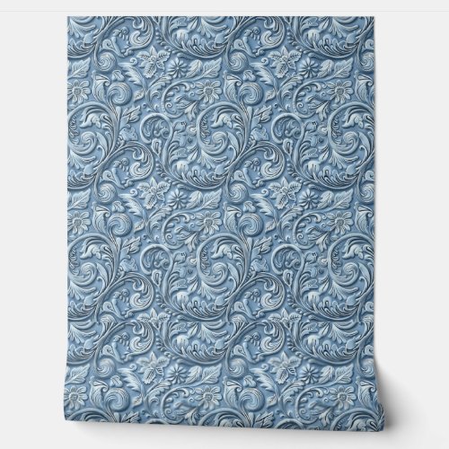 Rustic light blue tooled leather  wallpaper 
