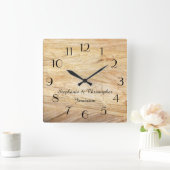 Rustic Light Brown Faux Stone Personalized Name Square Wall Clock (Home)