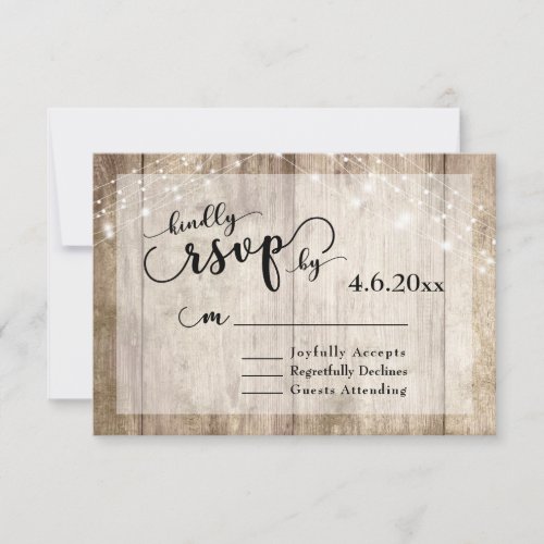 Rustic Light Brown Wood  Lights Wedding RSVP 2