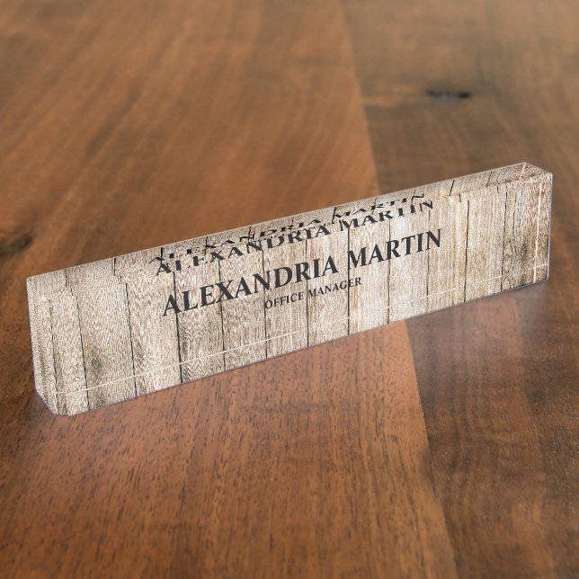 Rustic Light Brown Wood Office Title Name  Desk Name Plate (Side)