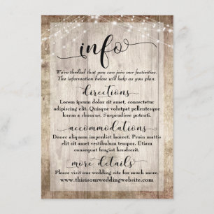 Rustic Light Brown Wood w/ Lights, Wedding Info Enclosure Card
