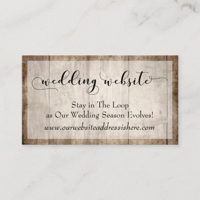 Rustic Light Brown Wood, Wedding Website Details Enclosure Card (Front)