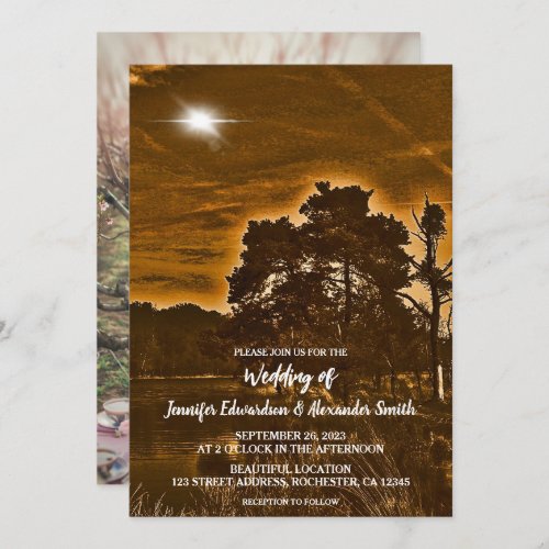 Rustic light country wedding photo invitation