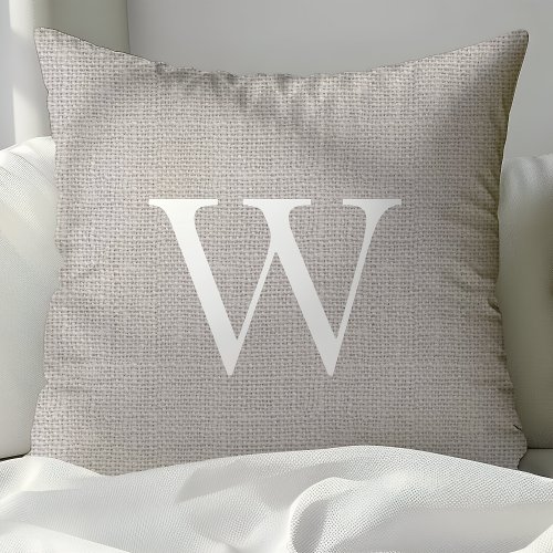 Rustic Light Gray Burlap Monogrammed Throw Pillows