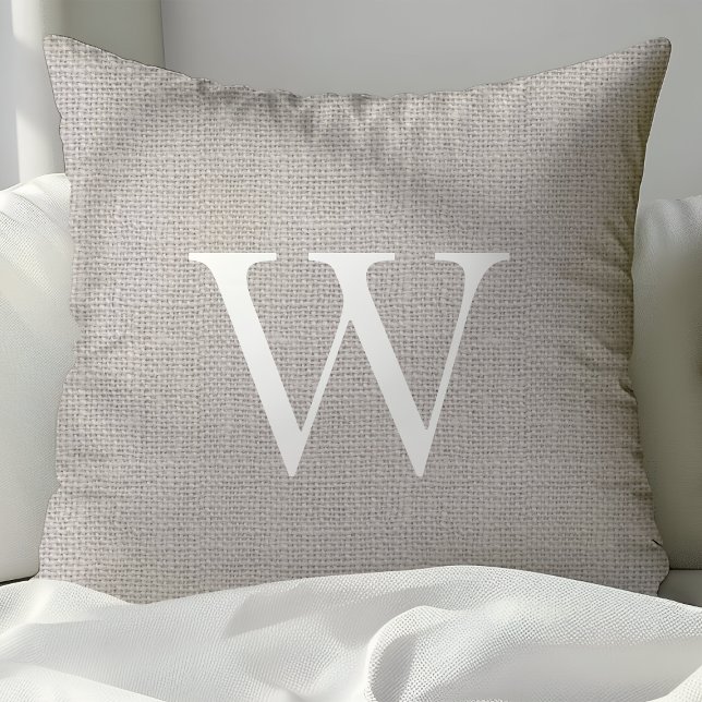 Rustic Light Gray Burlap Monogrammed Throw Pillows (Creator Uploaded)