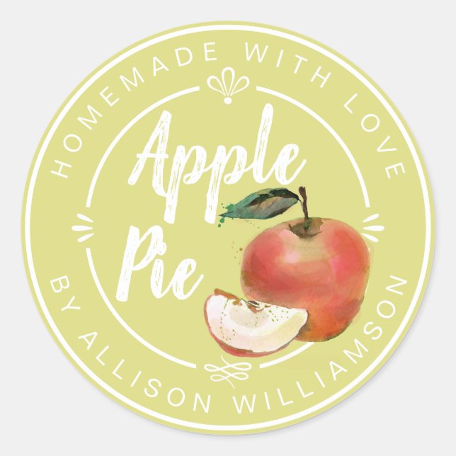 Rustic Light Green Homemade Apple Pie Classic Round Sticker (Front)