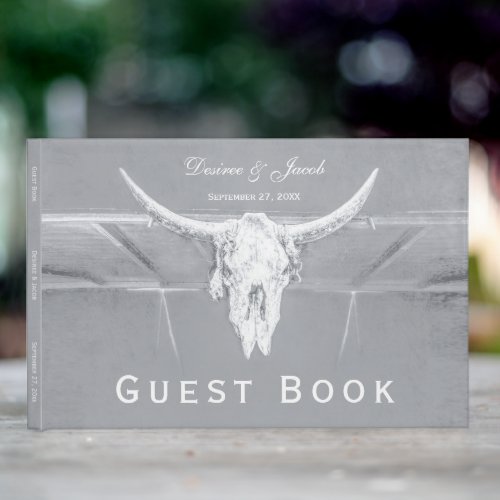 Rustic Light Grey White Western Cow Skull Napkins Guest Book