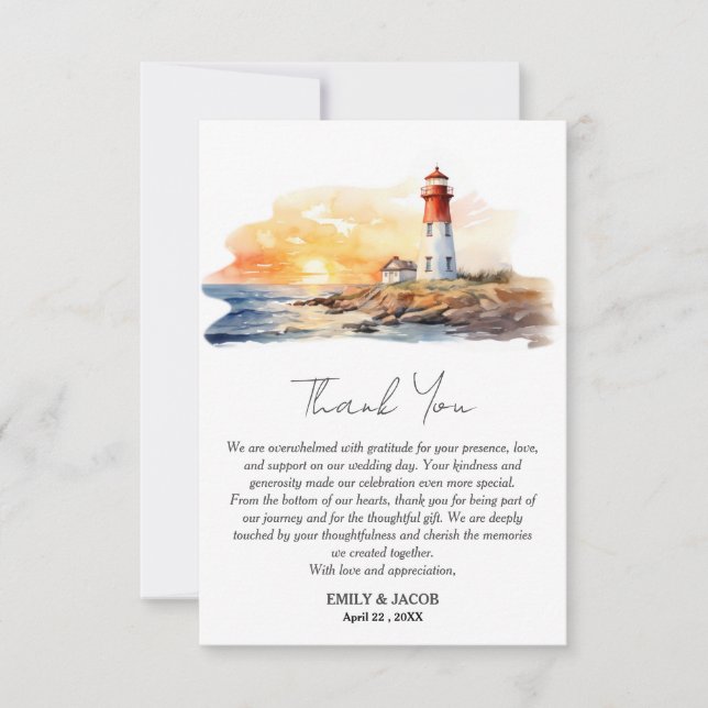 Rustic Light House Sea Side Nautical Wedding  Thank You Card (Front)