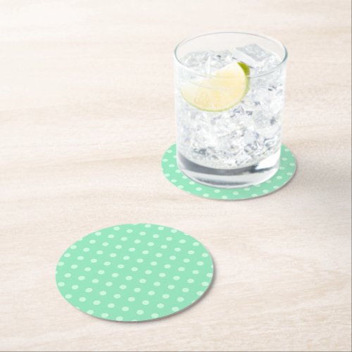 Rustic Light Mint Green Dots Classic Template Round Paper Coaster