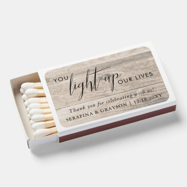 Rustic Light Up our Lives Wedding Favor Matchboxes (Front Open)