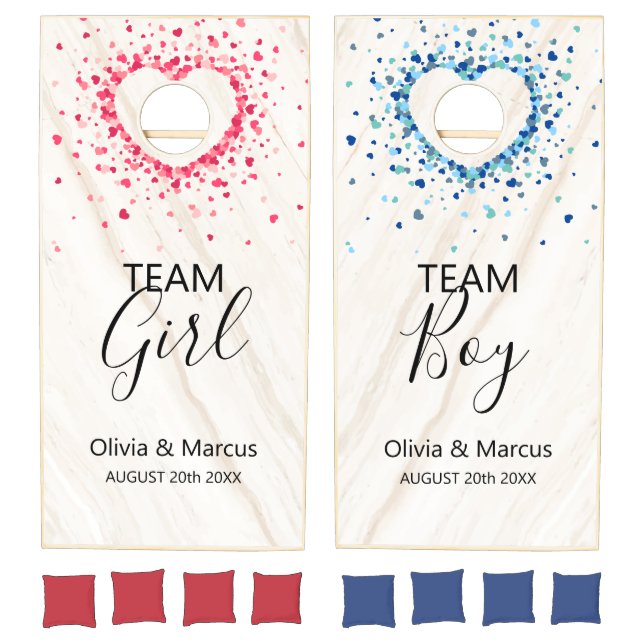 Rustic Light Wood Boy and Girl Hearts Cornhole Set (Set)