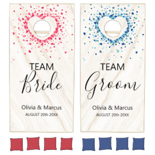 Rustic Light Wood Bride and Groom Hearts Cornhole Set