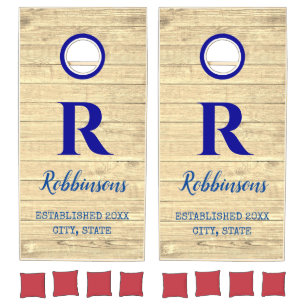 Rustic light Wood color custom monogram Cornhole Set