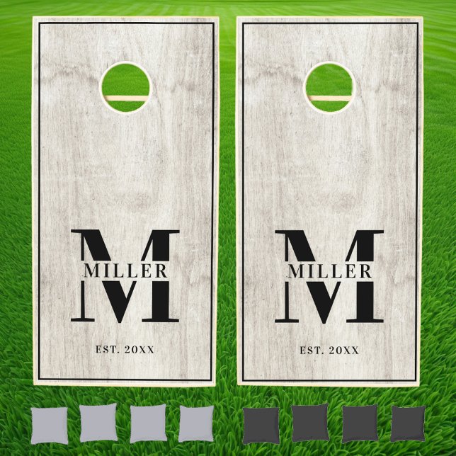 Rustic Light Wood Family Name Monogram Cornhole Set (Creator Uploaded)