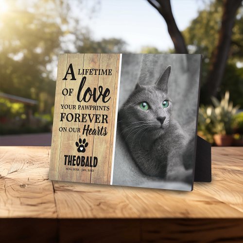 Rustic Light Wood Pet  CatDog Photo Memorial Plaque