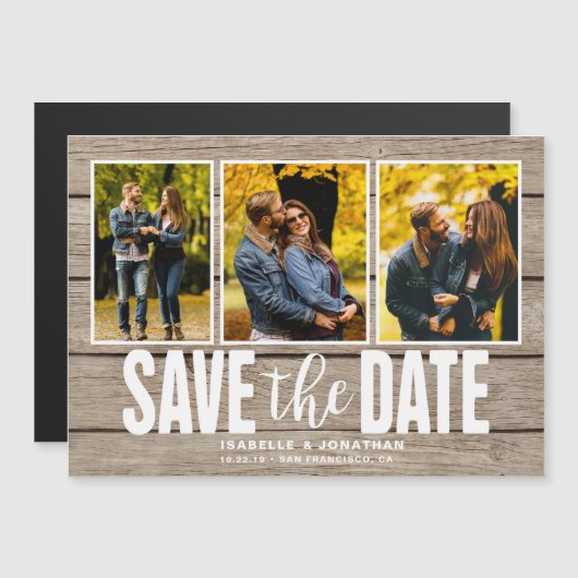 Rustic Light Wood Photo Collage Save the Date (Front/Back)