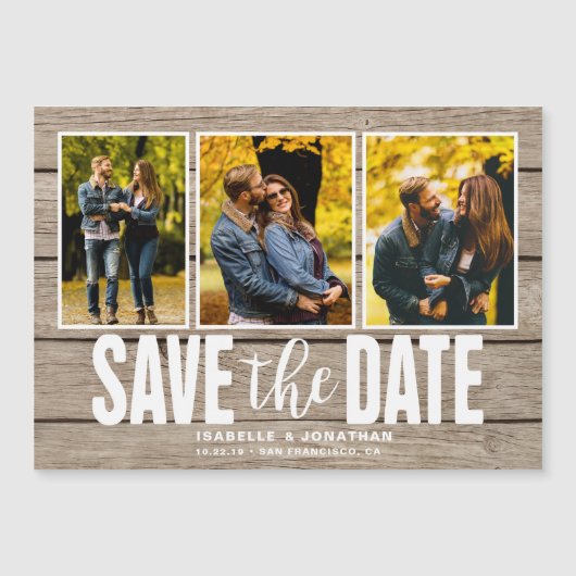 Rustic Light Wood Photo Collage Save the Date (Front)