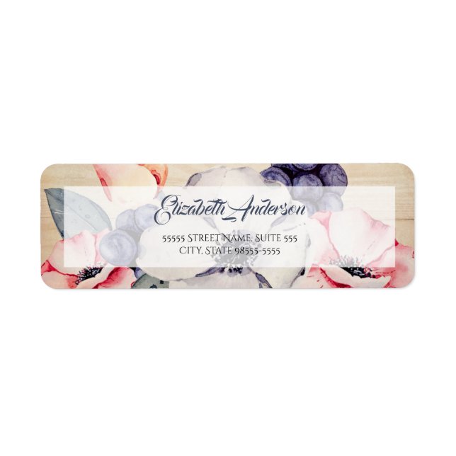 Rustic Light Wood Summer Blossom and Blueberries Label (Front)
