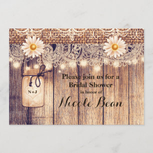 Rustic Lighted Mason Jars Daisies Bridal Shower Invitation