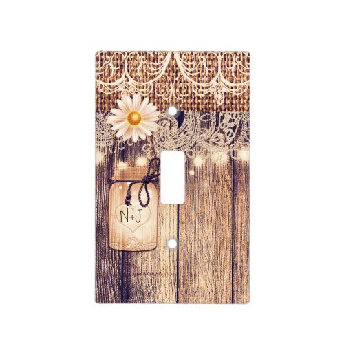 Rustic Lighted Mason Jars Daisies Lace  Burlap Light Switch Cover
