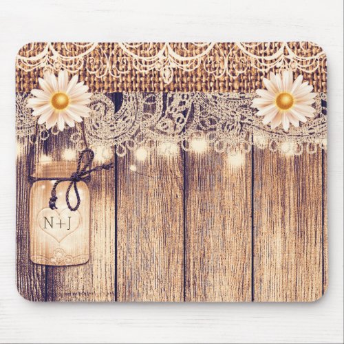 Rustic Lighted Mason Jars Daisies  Lace Computer Mouse Pad