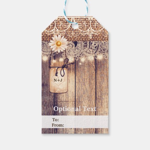 Rustic Lighted Mason Jars Daisies  Lace Country Gift Tags