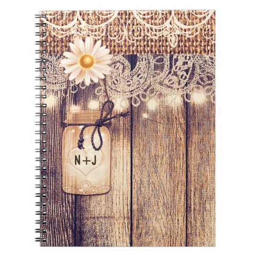 Rustic Lighted Mason Jars Daisies  Lace Notebook
