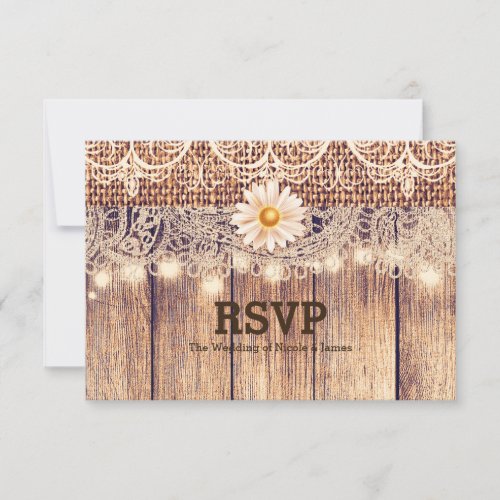 Rustic Lighted Mason Jars Daisies  Lace RSVP Card