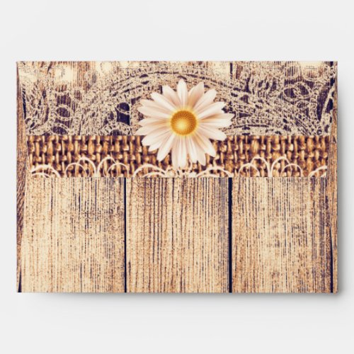 Rustic Lighted Mason Jars Daisies  Lace Wedding Envelope