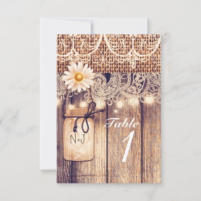 Rustic Lighted Mason Jars Daisies & Lace Wedding Invitation (Front)