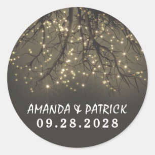 Rustic Lighted Tree Branch Wedding Favor Stickers