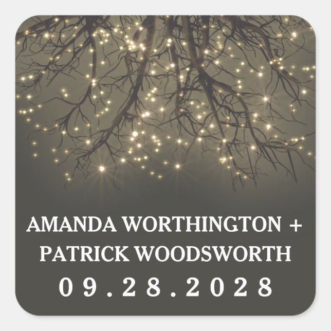 Rustic Lighted Tree Branch Wedding Favor Stickers (Front)