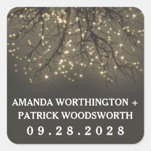 Rustic Lighted Tree Branch Wedding Favor Stickers