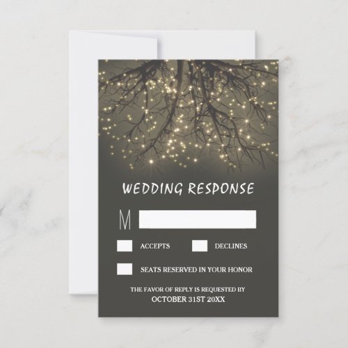 Rustic Lighted Tree Branch Wedding RSVP Cards