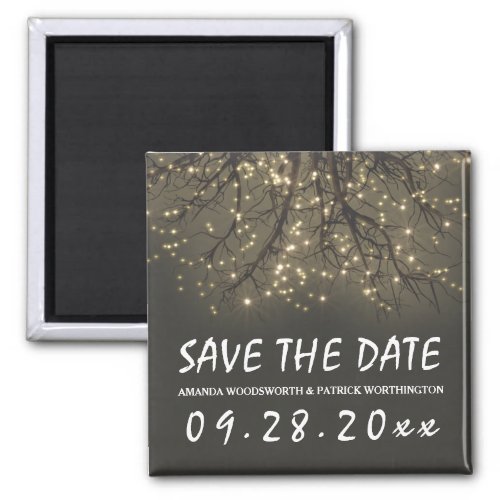 Rustic Lighted Tree Branch Wedding Save the Date Magnet