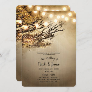 Rustic Lighted Tree Branches & Lights Wedding Invitation