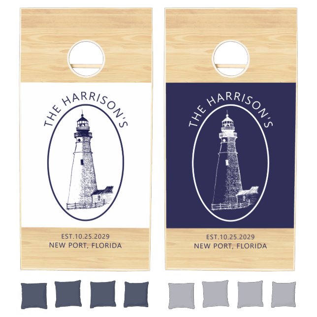 Rustic Lighthouse Beach House Custom  Cornhole Set (Set)