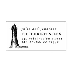 Rustic Lighthouse Wedding Names & Return Address Rubber Stamp