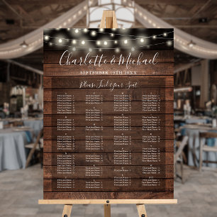 Rustic Lights Alphabetical Wedding Seating Chart Foam Board