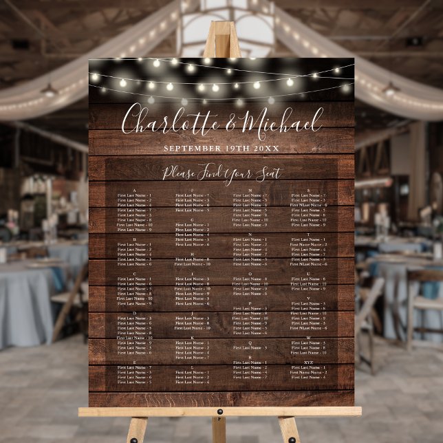 Rustic Lights Alphabetical Wedding Seating Chart Foam Board (Rustic Lights Alphabetical Wedding Seating Chart Foam Board)