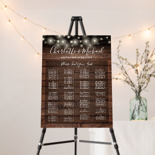 Rustic Lights Alphabetical Wedding Seating Chart Foam Board