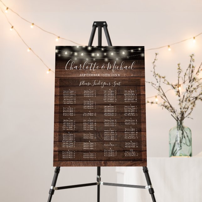 Rustic Lights Alphabetical Wedding Seating Chart Foam Board (In Situ (Stand))