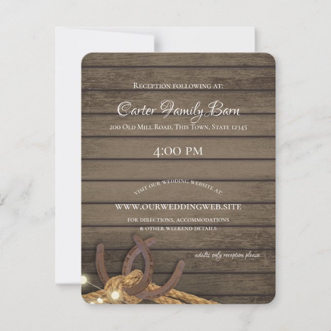 Rustic  Lights and Horseshoes Details Invitation (Front)