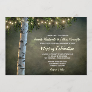 Rustic Lights Birch Bark Tree Wedding Invitations