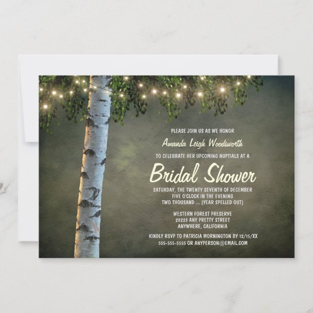 Rustic Lights Birch Tree Bridal Shower Invitations (Front)