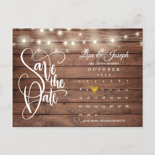 Rustic Lights Calendar QR Code Photo Save the Date Announcement Postcard