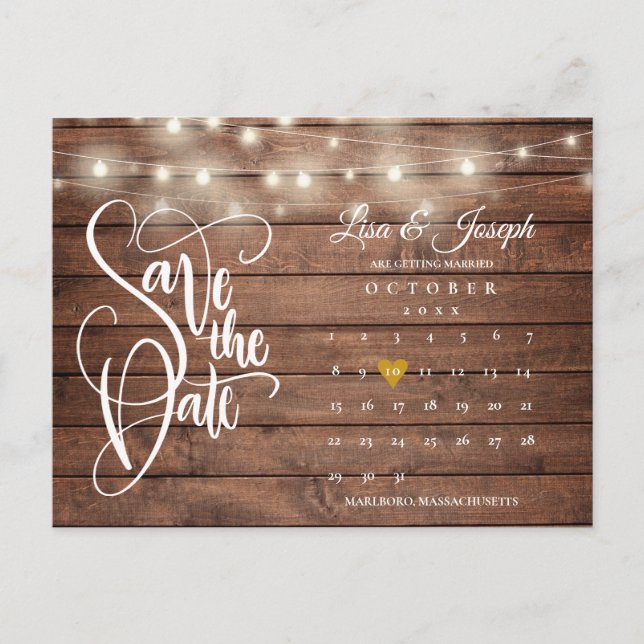 Rustic Lights Calendar QR Code Photo Save the Date Announcement Postcard (Front)