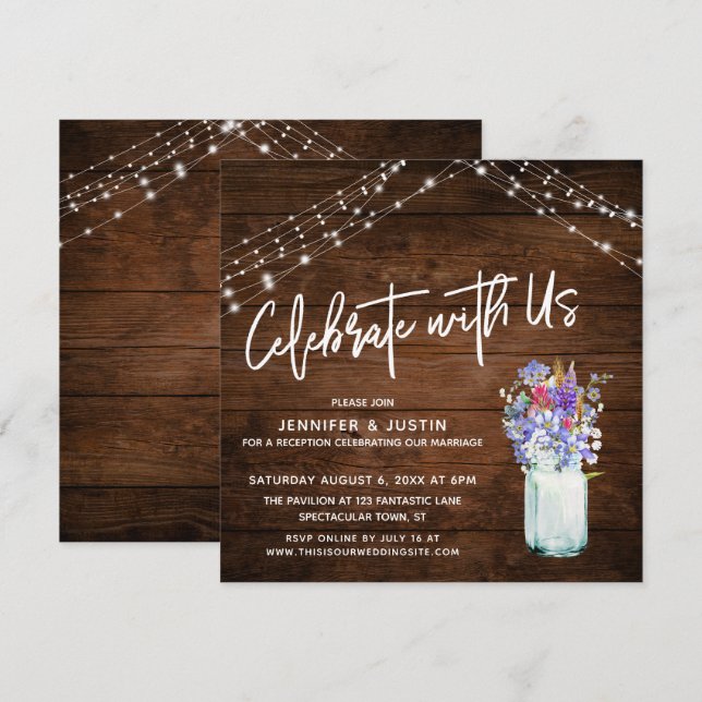 Rustic Lights Celebrate With Us Wildflowers in Jar Invitation (Front/Back)