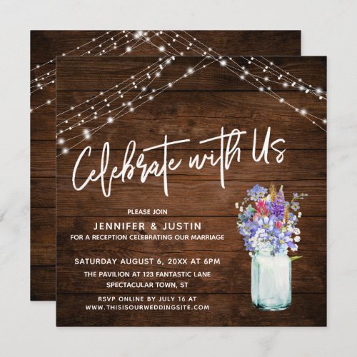 Rustic Lights Celebrate With Us Wildflowers in Jar Invitation